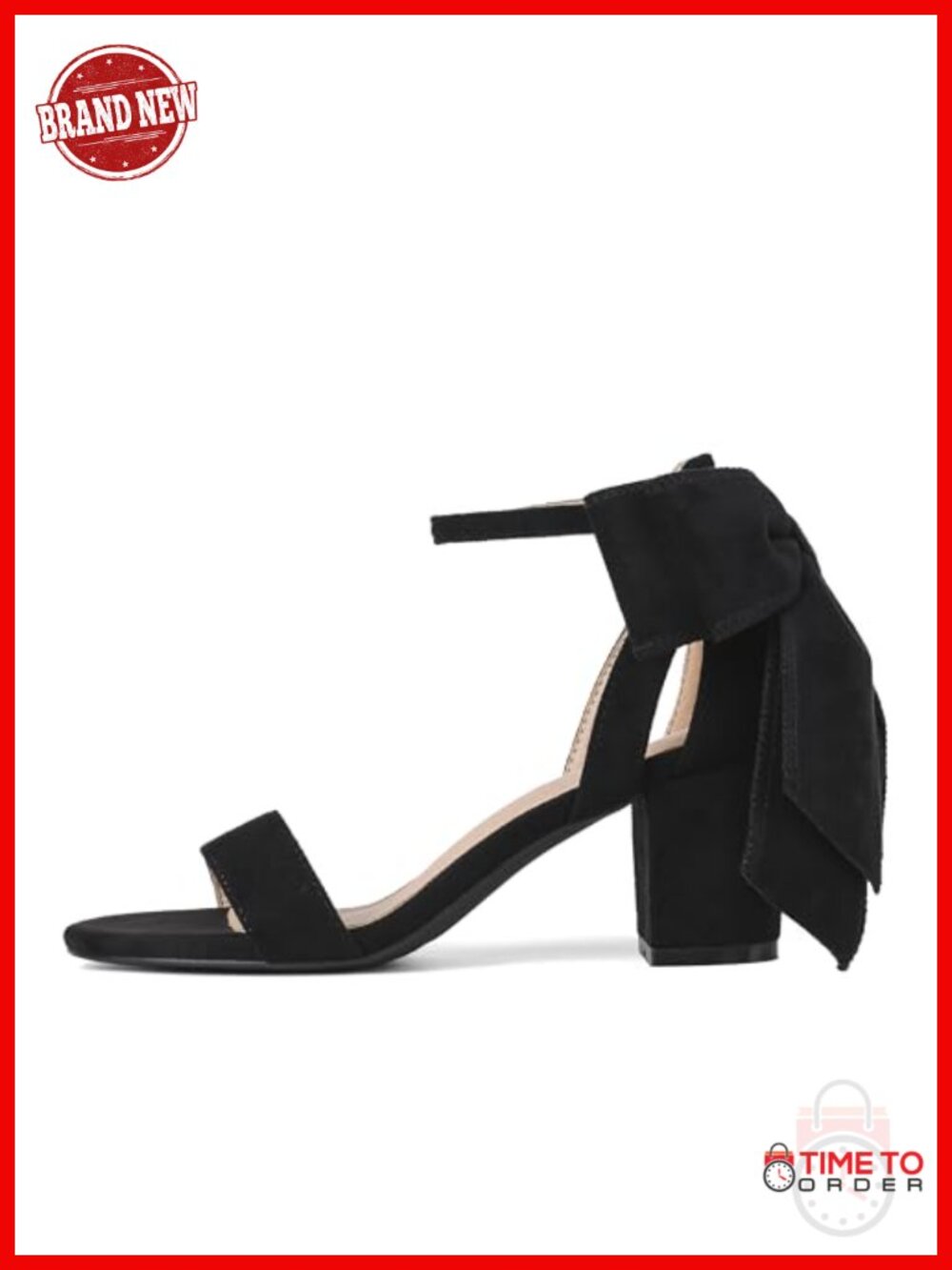 Women's Black Bow Heeled Sandals Open Toe Block Heel Wedding Shoes